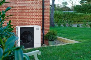 air source heat pump garden installation UK modern