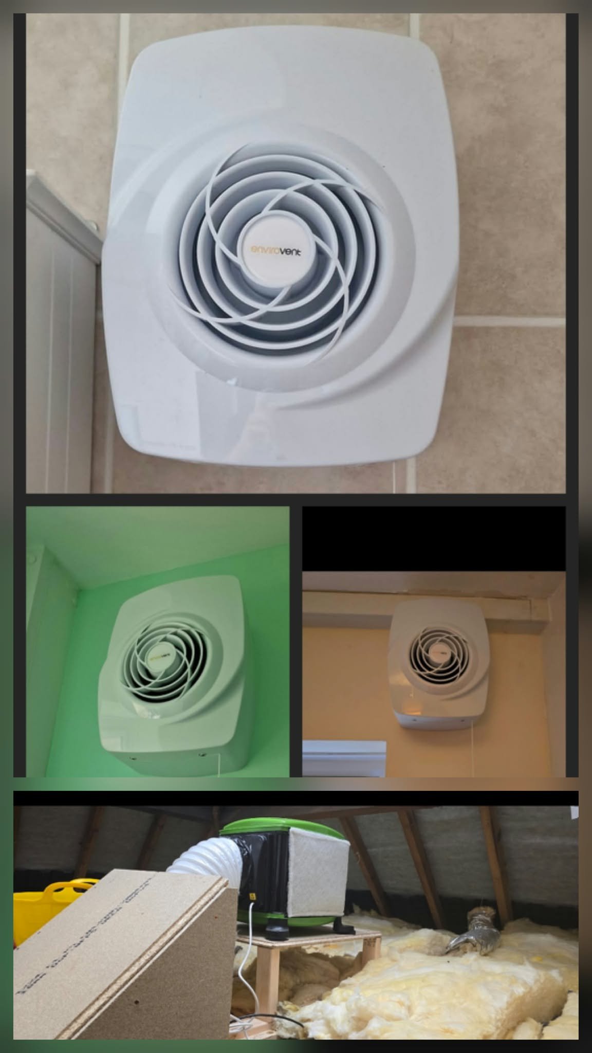 EnviroVent extraction fans and positive input ventilation unit at Josh's home