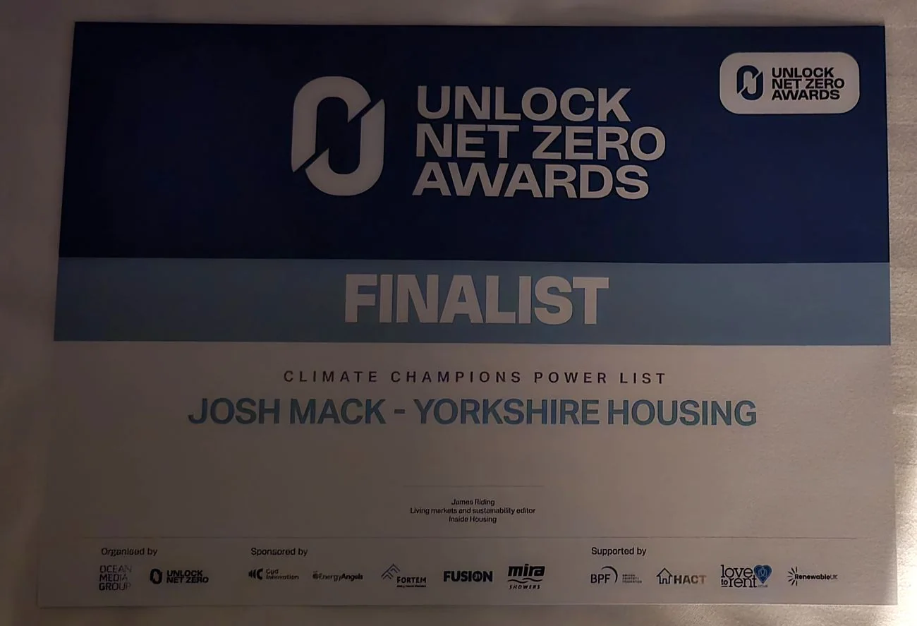 Unlock Net Zero Awards 2025 Climate Champions Power List finalist certificate